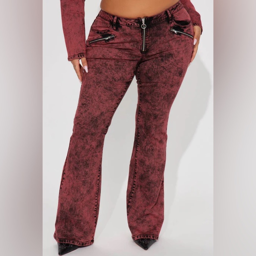 The Fast Lane Low Rise Stretch Flare Jeans - Red/Black size 14